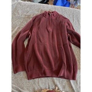 LL Bean Sweater Mens XXLarge Tall Wine Cotton Cashmere Blend 1/4 Zip Pullover